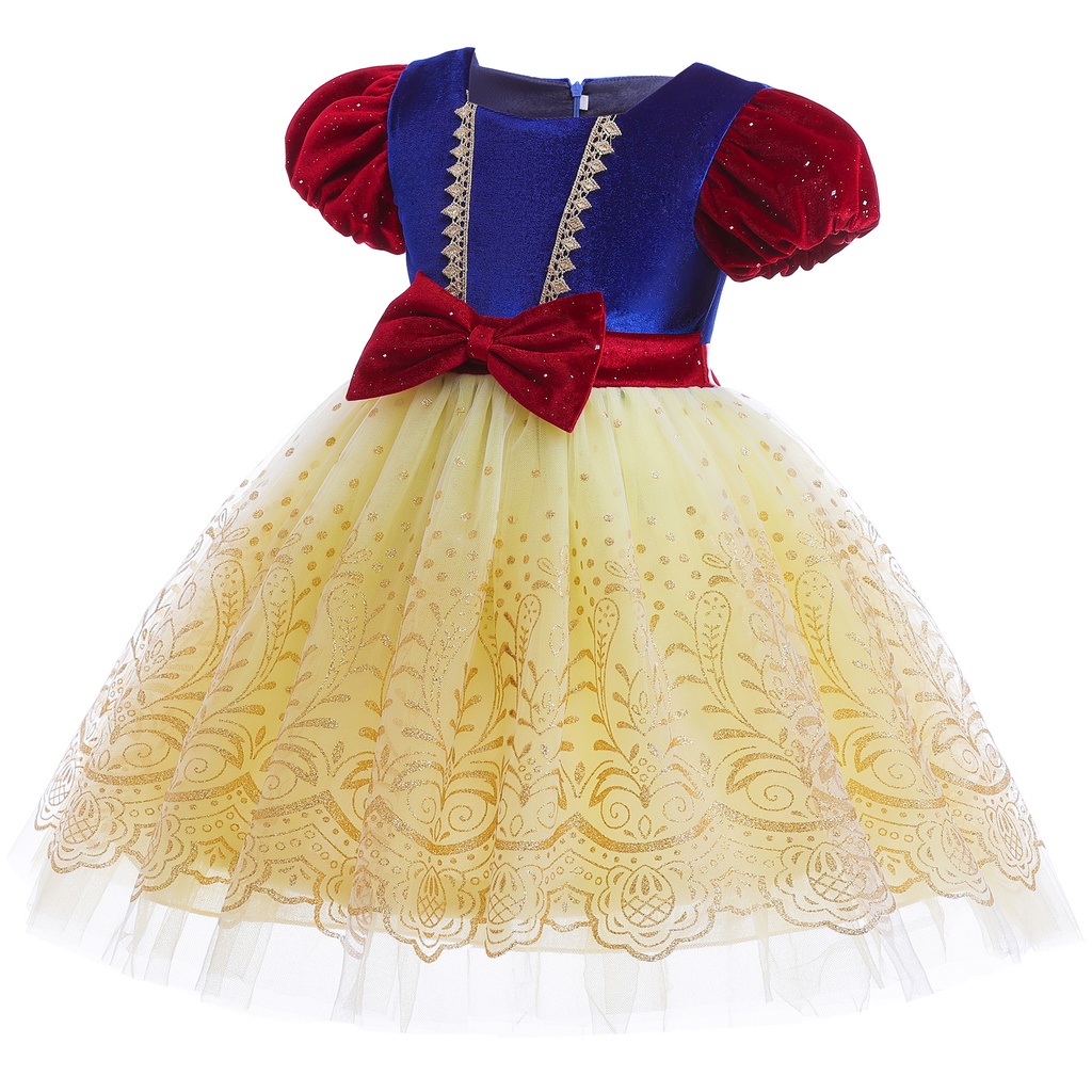 【3-10Y】 Toddler Girl Princess Dress | Snow White Inspired Velvet & Tulle Costume with Bow Belt | Birthday Party Outfit