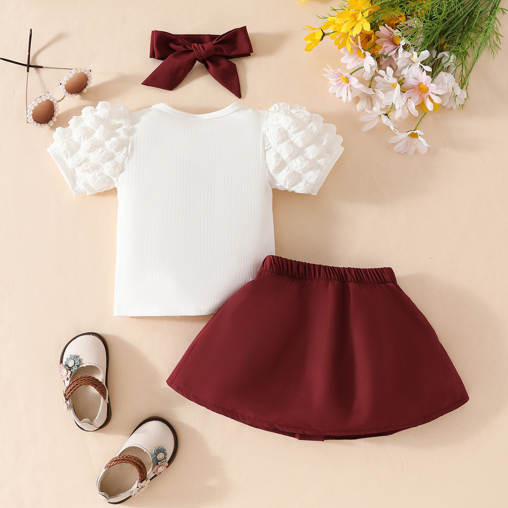 3-24Months Toddler Baby Girl 2pcs Clothing Set Short Sleeve White Shirt with Skirt Fashion Cute Korean Style Infant Baby Girl Daily Outfit