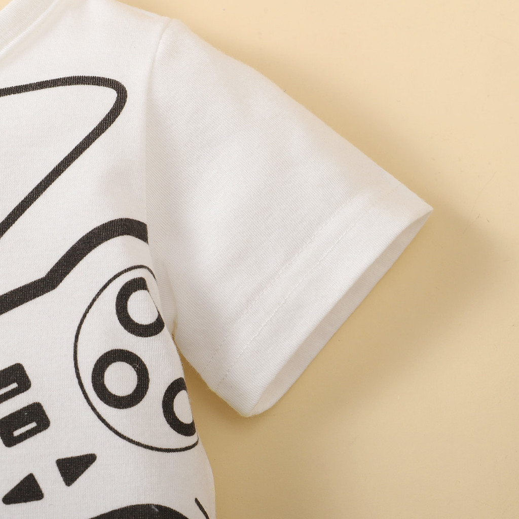 【3-24M】 2PCS Baby Boy Summer Outfit | Game Controller Print Crew Neck T-shirt + Matching Shorts | Casual Cool Gamer Style Set