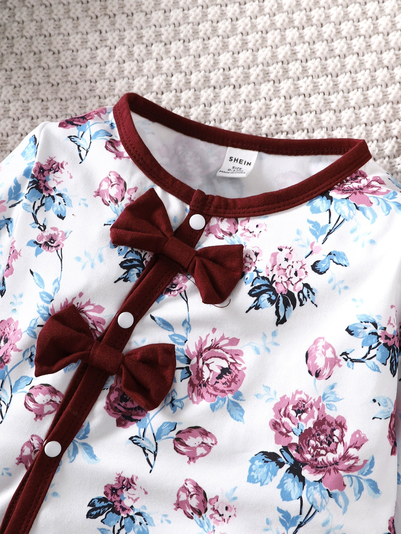 【2PCS】 3-24M Baby Girl Romper Set | Floral Print Long Sleeve Jumpsuit with Bow + Matching Maroon Hat | Elegant Newborn Outfit baby clothes