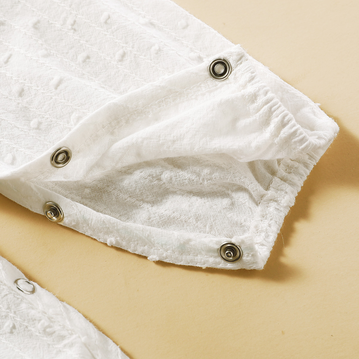 【3-18M】 Baby Girl Romper | White Textured Sleeveless Jumpsuit with Ruffle Sleeves | Soft Newborn Outfit