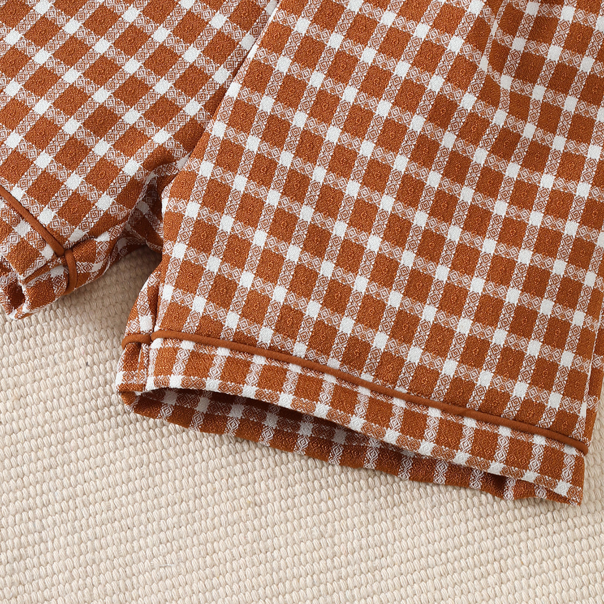 【2PCS】 6M-3Y Baby Boy Formal Outfit | White Short Sleeve Shirt + Brown Plaid Suspender Shorts with Bow Tie | Party Casual Wear