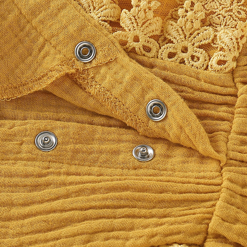 【2PCS】 0-18M Baby Girl Set | Mustard Yellow Lace Trim Romper + Matching Headband | Adorable Casual Wear