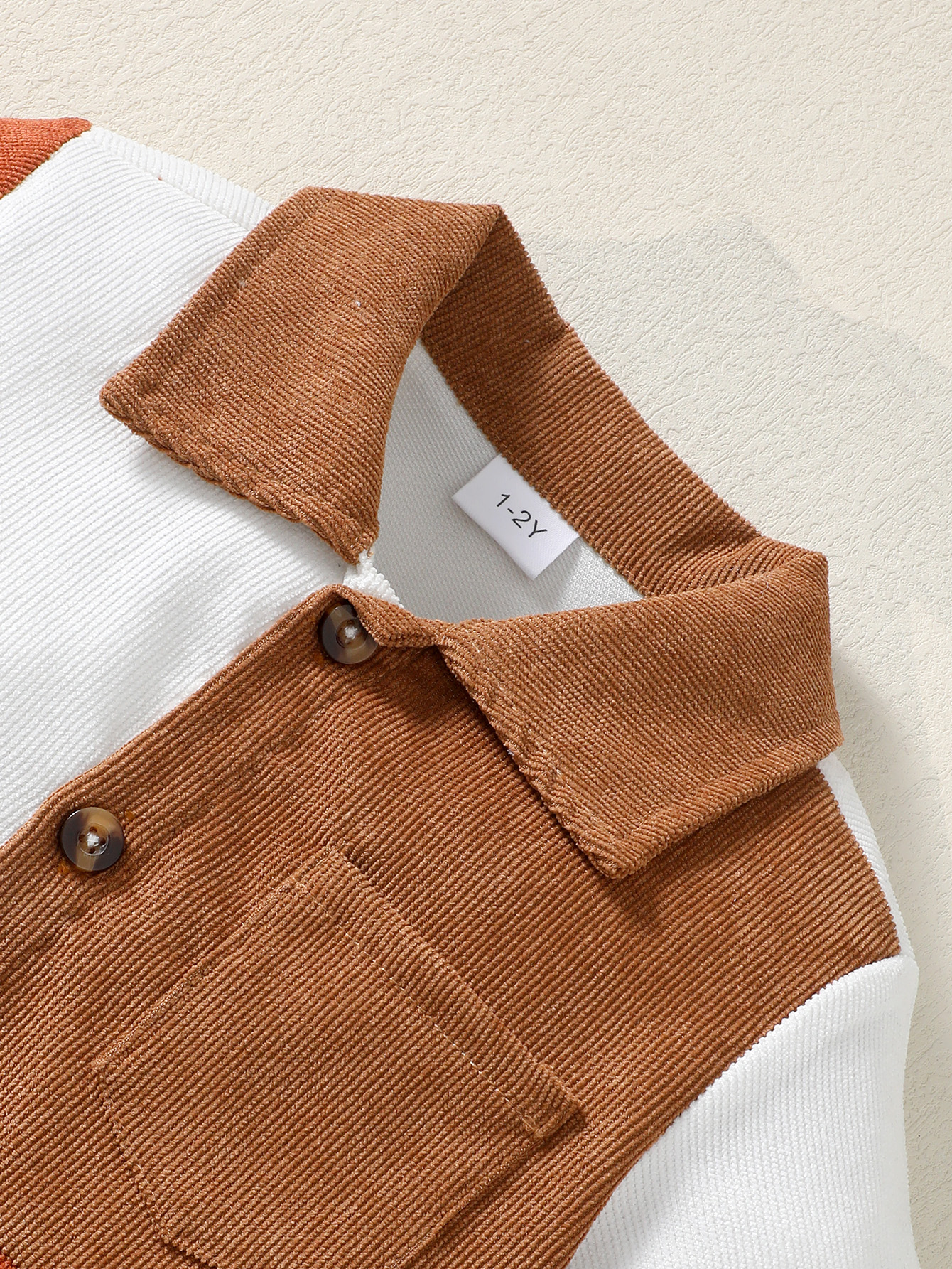 【2PCS】 1-6Y Baby Boy Casual Outfit | Rust & White Color Block Corduroy Shirt + Rust Shorts | Comfortable Summer Set