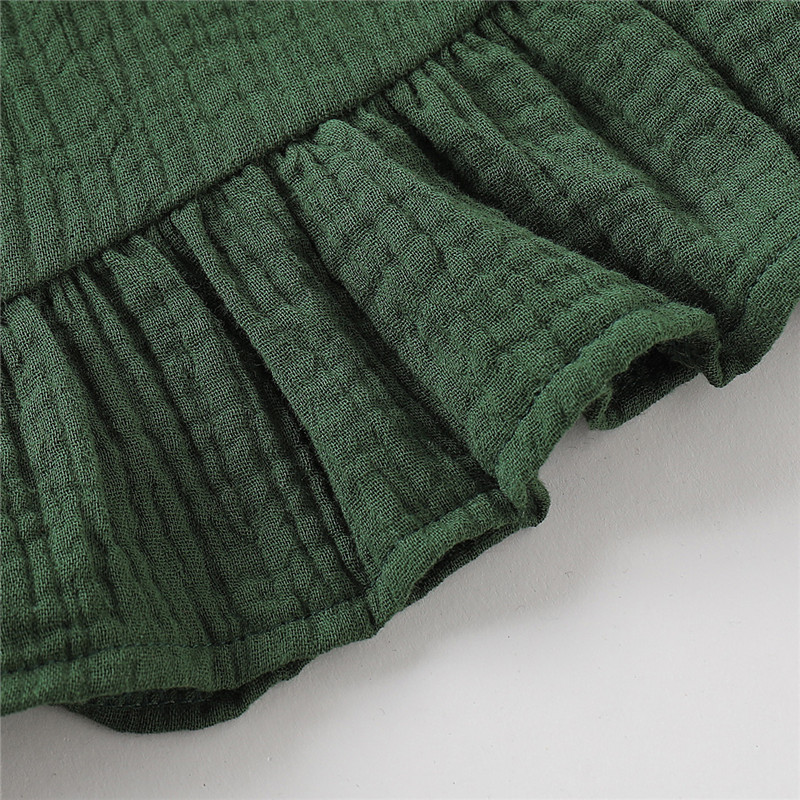 【12M-5Y】 Toddler Girl Casual Dress | Green Crinkle Halter Neck Dress with Tie Straps | Simple Summer Wear