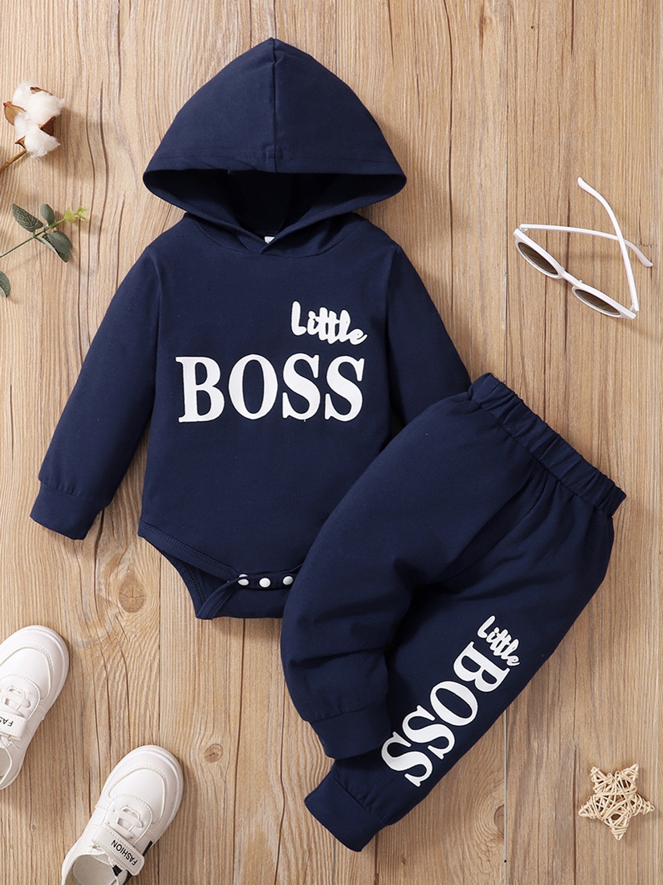 0-2 Years Newobrn Baby Boy Hooded Clothes Set Little Boy Print Long Sleeve Hoodie Romper + Pant Autumn 2PCS Outfit Toddler Boy Autumn Winter Sweatsuit Baby Sport Costume