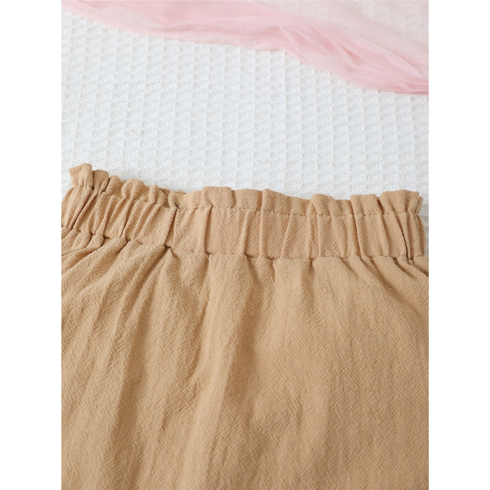 【2PCS】 0-3Y Baby Girl Halter Neck Dress | White Ribbed Ruffle Top + Khaki Skirt | Fashion Casual Summer Outfit