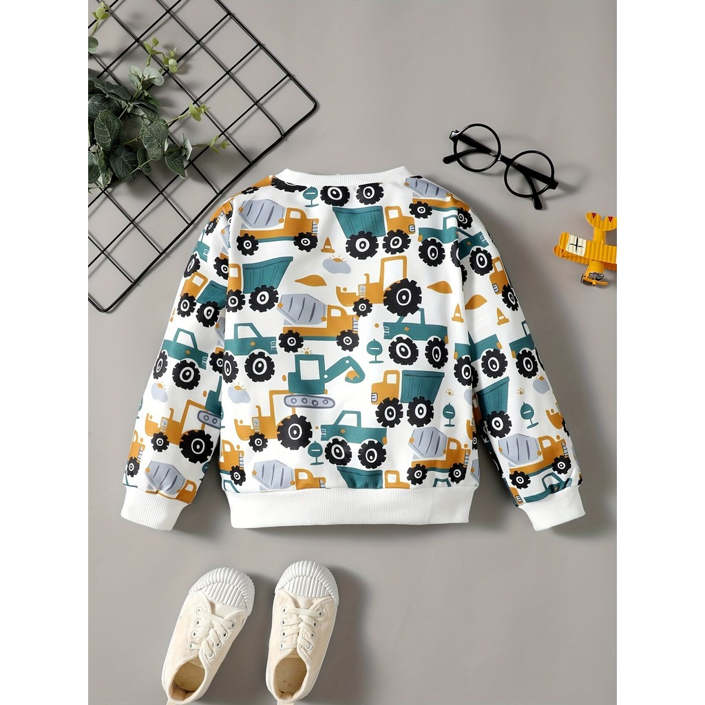 1-5 Years Kid Boy Fashion Top Long Sleeved Car Print Round Neck Sweatshirt Cute All Match Shirt Child Baby Autumn Wear