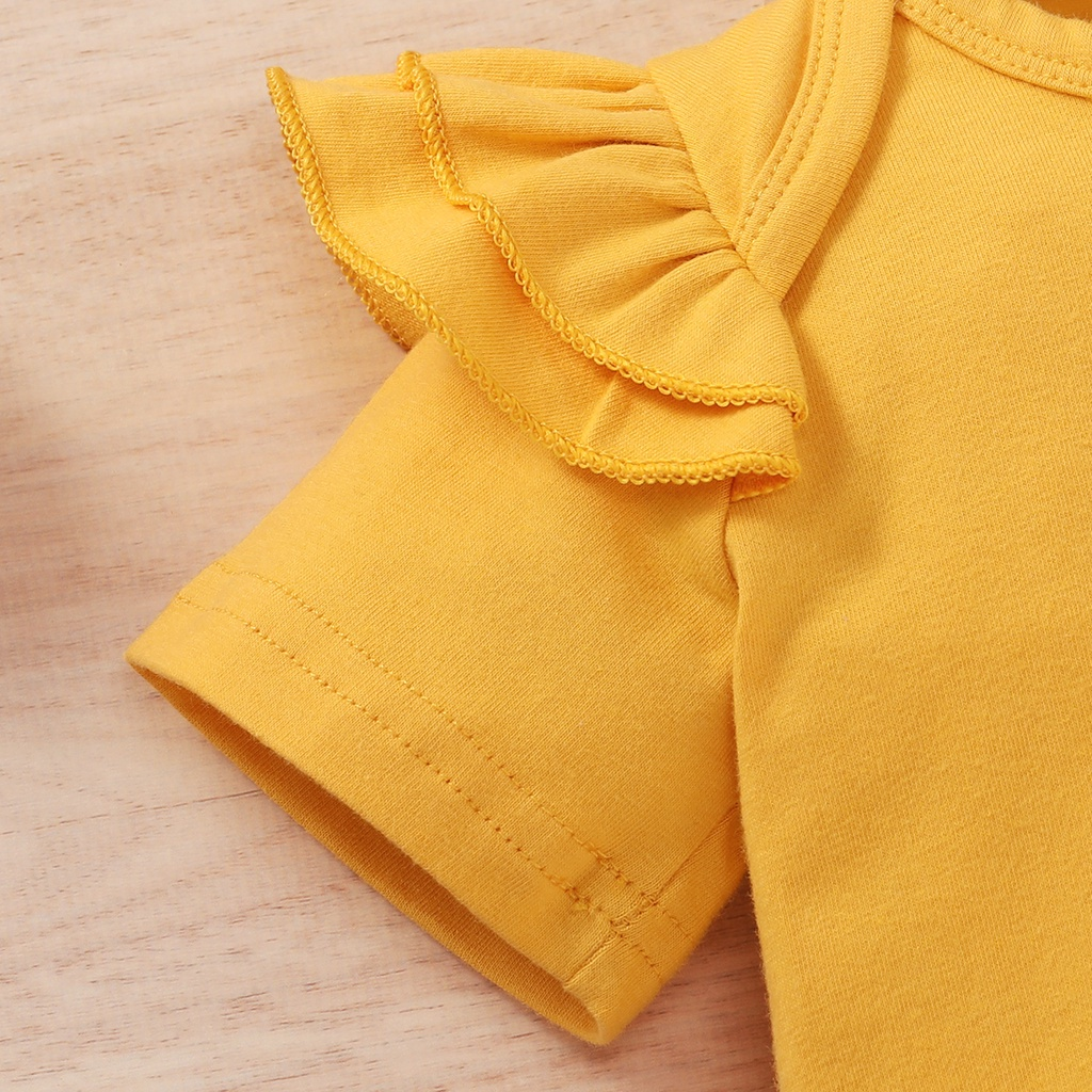 【3PCS】 0-18M Baby Girl Clothes Set | Yellow Ruffle Sleeve Romper + Floral Print Pants + Bow Headband | Cute Summer Outfit