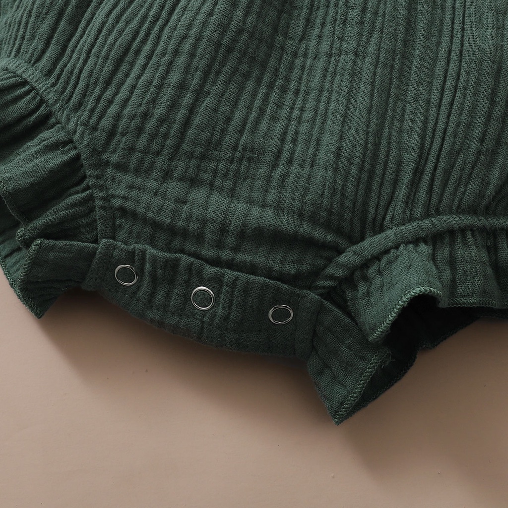 【2PCS】 0-18M Baby Girl Outfit | Dark Green Lace Trim Romper with Bow + Matching Bow Headband | Stylish Newborn Set