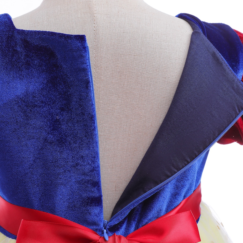 【3-10Y】 Toddler Girl Princess Dress | Snow White Inspired Velvet & Tulle Costume with Bow Belt | Birthday Party Outfit