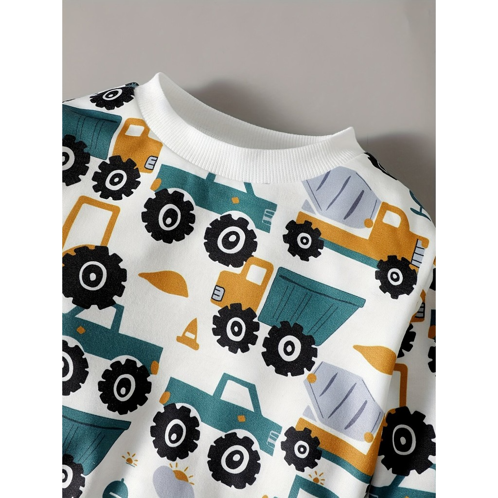 1-5 Years Kid Boy Fashion Top Long Sleeved Car Print Round Neck Sweatshirt Cute All Match Shirt Child Baby Autumn Wear
