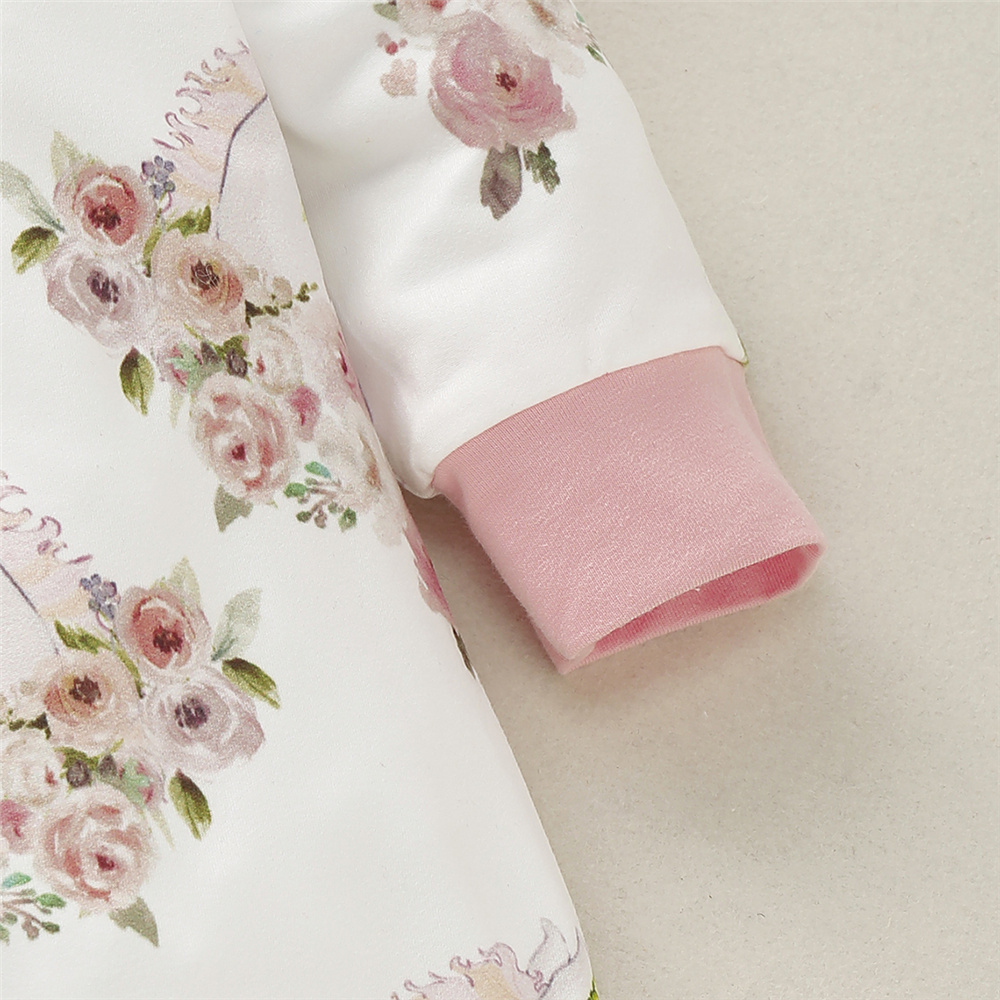 0-2Years Newborn Baby Girl Unicorn Design Jumpsuit, Toddler Baby Girl Pretty Rose Floral Ruffle Long Sleeve Romper, Infant Girl Pajamas Onesie Clothes