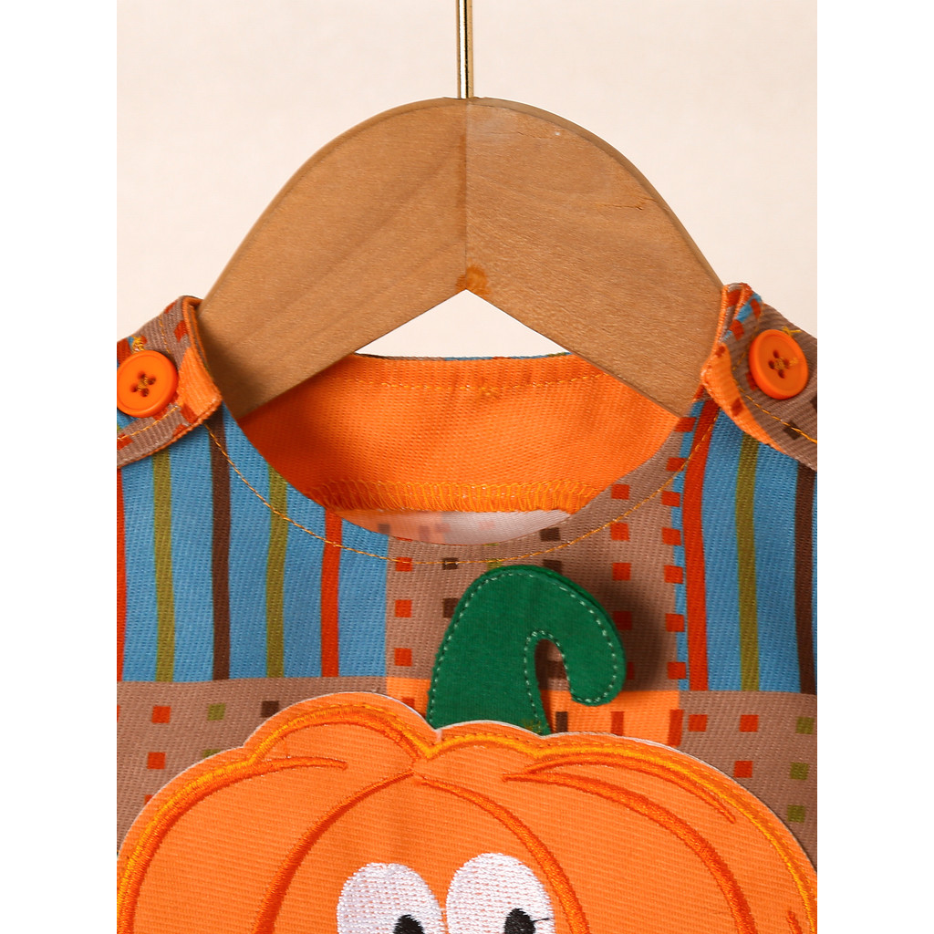 【 3-24 months 】 Halloween sleeveless jumpsuit | Pumpkin pattern button down hoodie | Baby holiday outfit | Cute crawling outfit