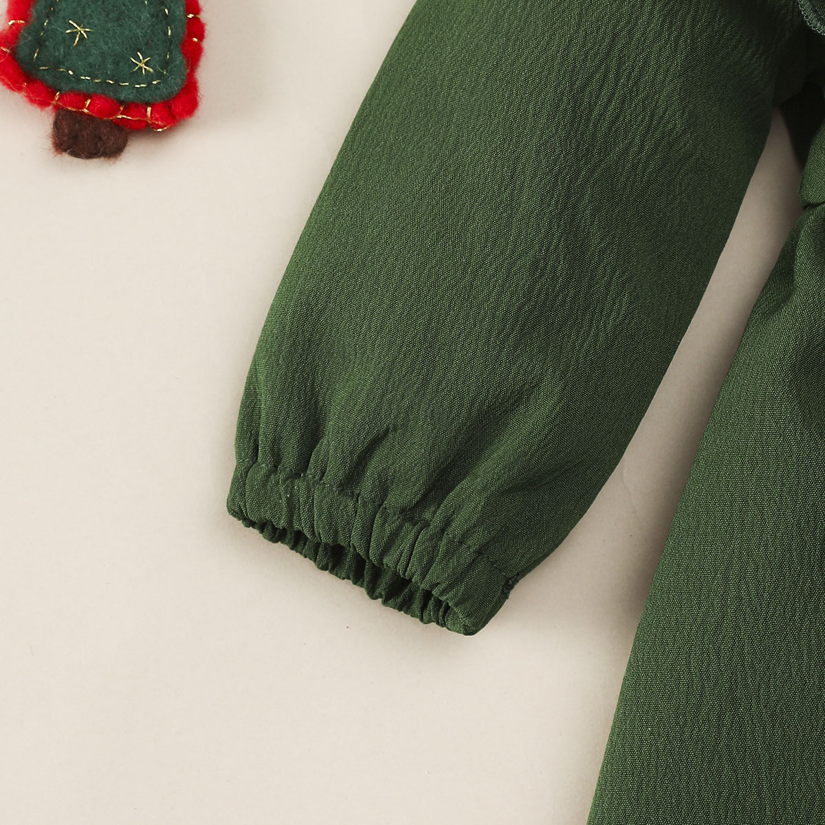 【2PCS】 1-18M Baby Girl Set | Dark Green Long Sleeve Dress with Big Bow + Matching Bow Headband | Elegant Christmas Outfit