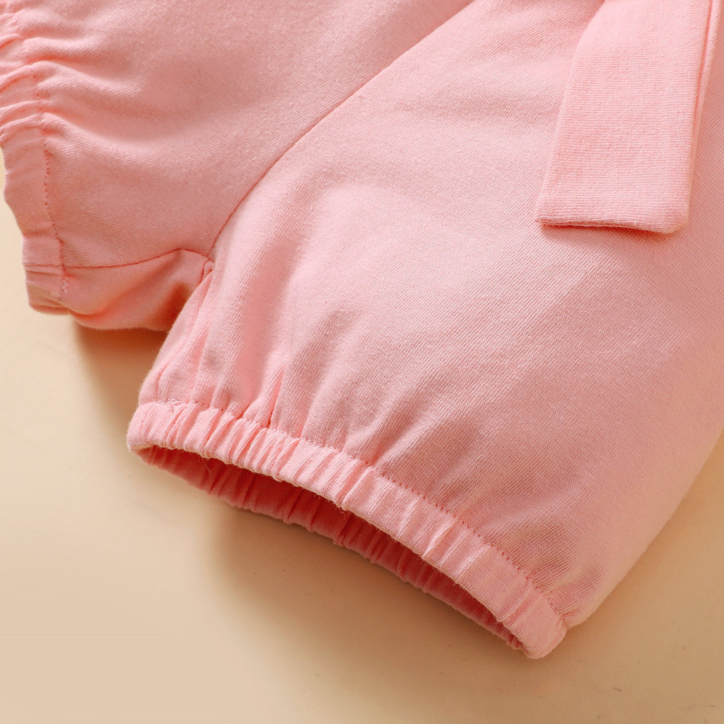 【3PCS】 0-12M Baby Girl Clothes Set | Cat Print Ruffle Sleeve Romper + Pink Bow Shorts + Bow Headband | Sweet Casual Wear