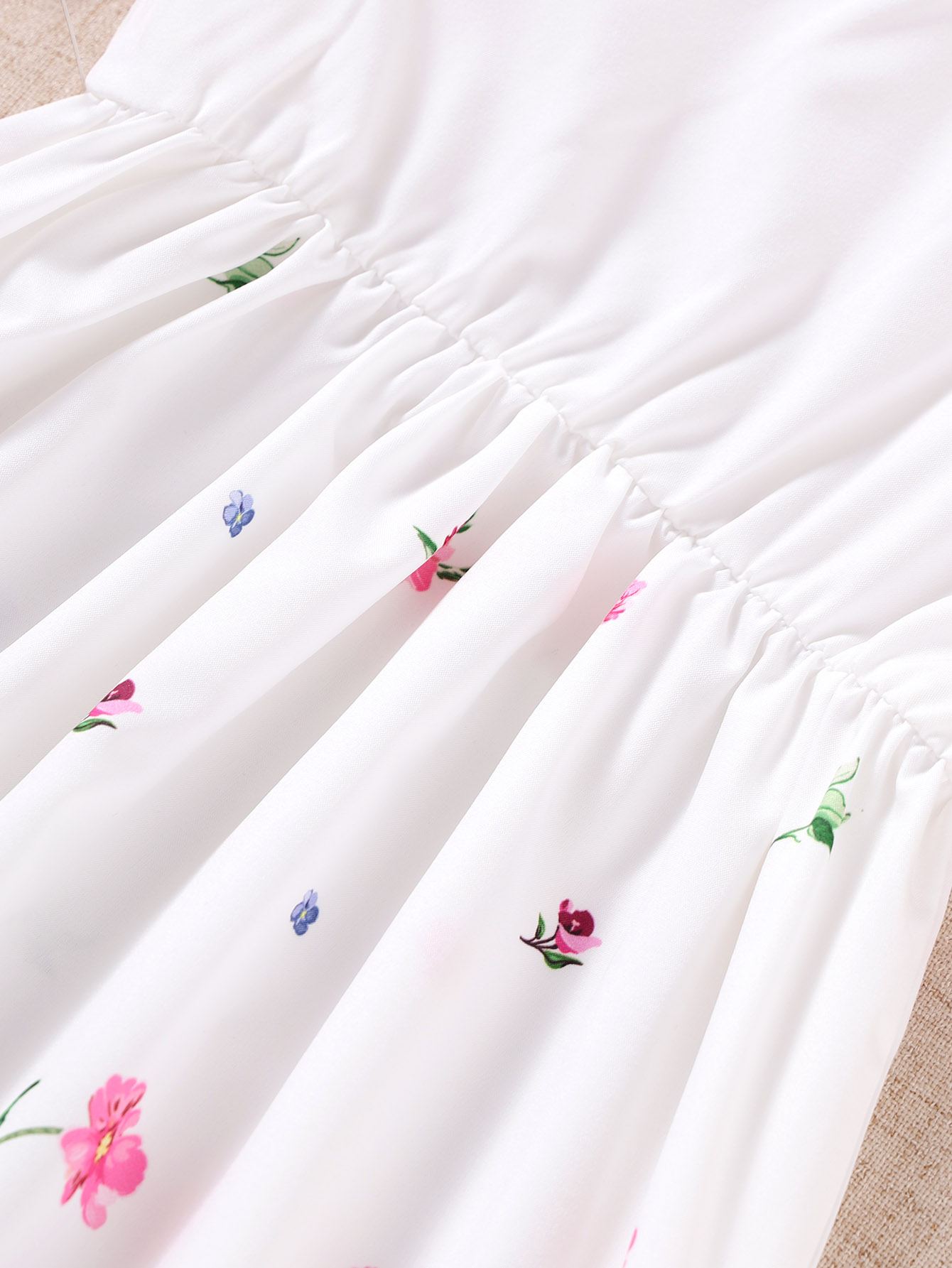【0-3Y】 Toddler Girl Casual Dress | White Spaghetti Strap Floral Print Dress with Elastic Waist | Cute Summer Outfit