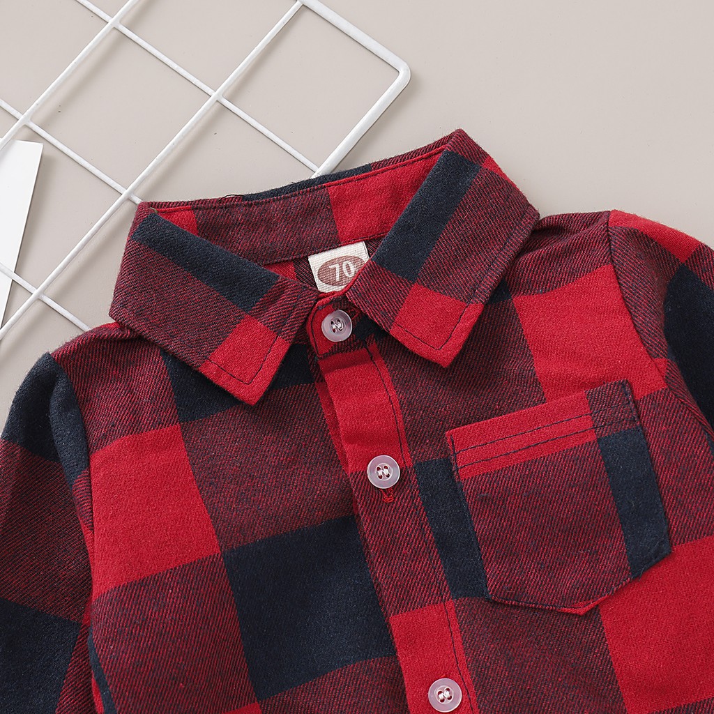 0-1Years Newborn Baby Boys Bodysuit Fashion Plaid Print Long Sleeve Turn Down Collar Button Down Onesies