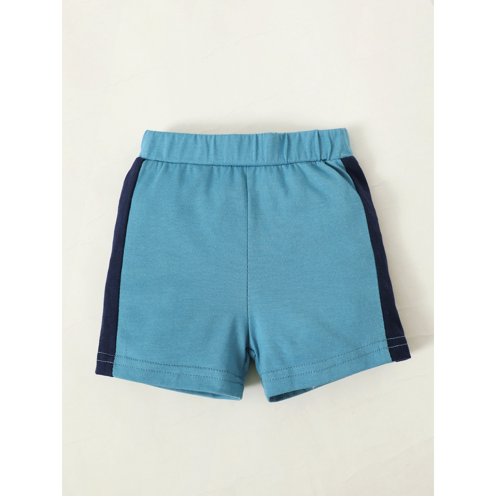 Catpapa boy |【0-9M】 2PCS Baby Boy Summer Outfit: Color-Block Polo Romper with Letter Embroidery + Matching Color-Block Shorts – Casual Set | Boys clothes fashions | BabyClothing