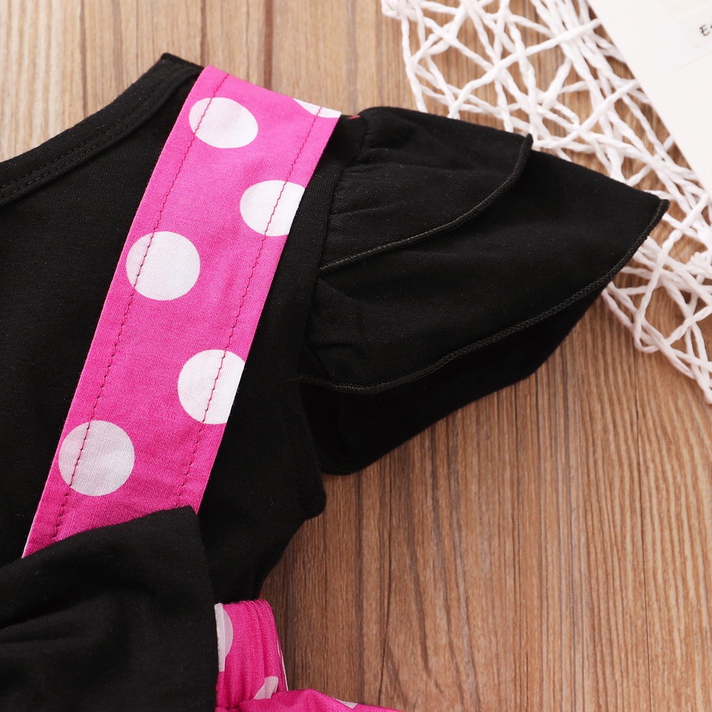 1-6 Years Kid Girl Clothing Set Solid Short Sleeves T-shirt Bow Polka Dot Skirt