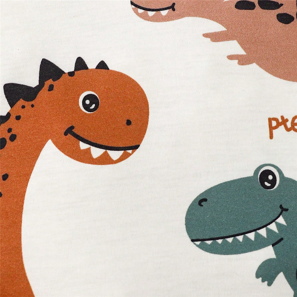 【2PCS】 6M-3Y Baby Boy Summer Outfit | Dinosaur Print T-Shirt + Solid Green Shorts | Cute Cartoon Set