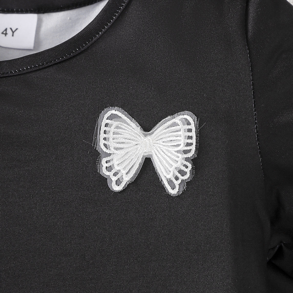 【4-7Y】 Toddler Girl Black Long Sleeve Top with Blue Butterfly Wing Print Back | Unique Fashion Wear