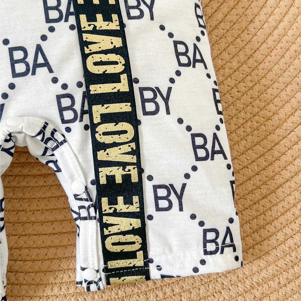 【0-18M】 Baby Boy Romper | "BA BY" Print Short Sleeve Jumpsuit with "LOVE" Zipper Detail | Stylish Newborn Wear