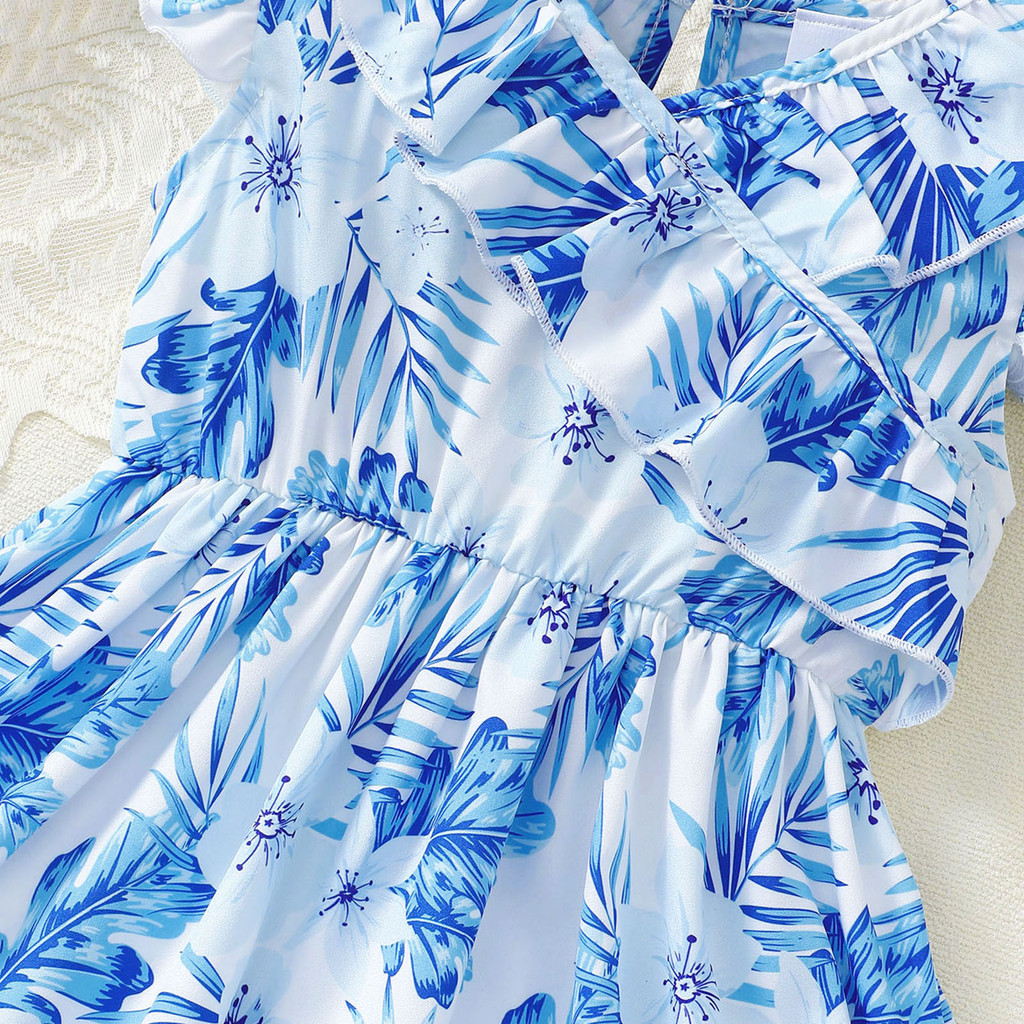 1-6 Years Girl Dress Clothing Leaf Print Sleeveless Dresses Pastoral Style Fashion Casual Costume for Kids Girl