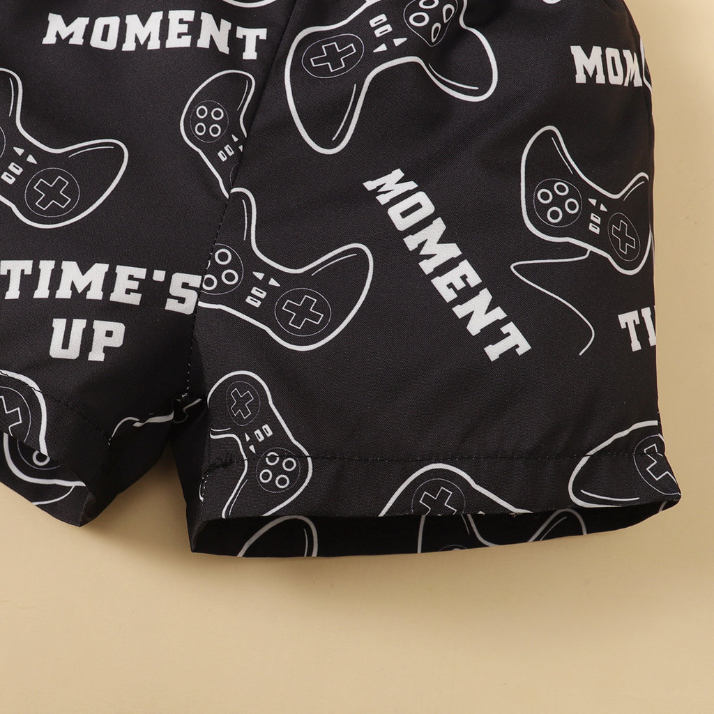 【3-24M】 2PCS Baby Boy Summer Outfit | Game Controller Print Crew Neck T-shirt + Matching Shorts | Casual Cool Gamer Style Set