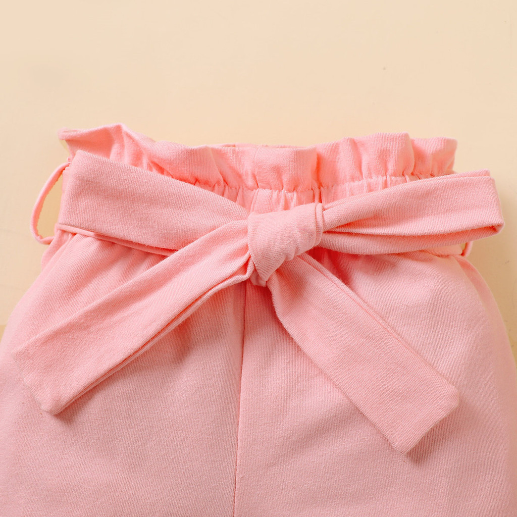 【3PCS】 0-12M Baby Girl Clothes Set | Cat Print Ruffle Sleeve Romper + Pink Bow Shorts + Bow Headband | Sweet Casual Wear