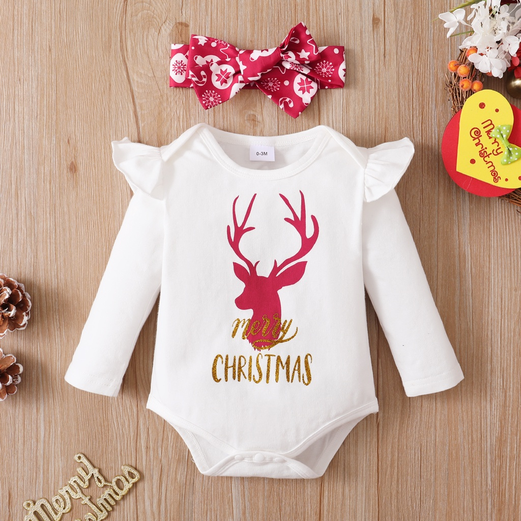 0-18 Months Baby Girl Christmas Costume Set / Infant Baby Clothing Romper + Skirt + Headwear 3Pcs Set Princess Skirt / Toddler Winter Partywear New Year
