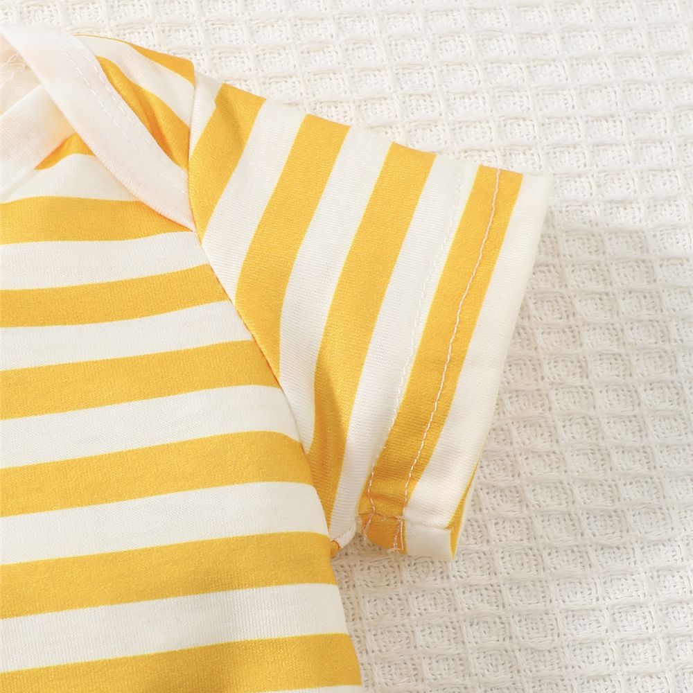 【6-18M】 Baby Bodysuit | Yellow and White Striped Short Sleeve Romper | Soft Newborn Wear