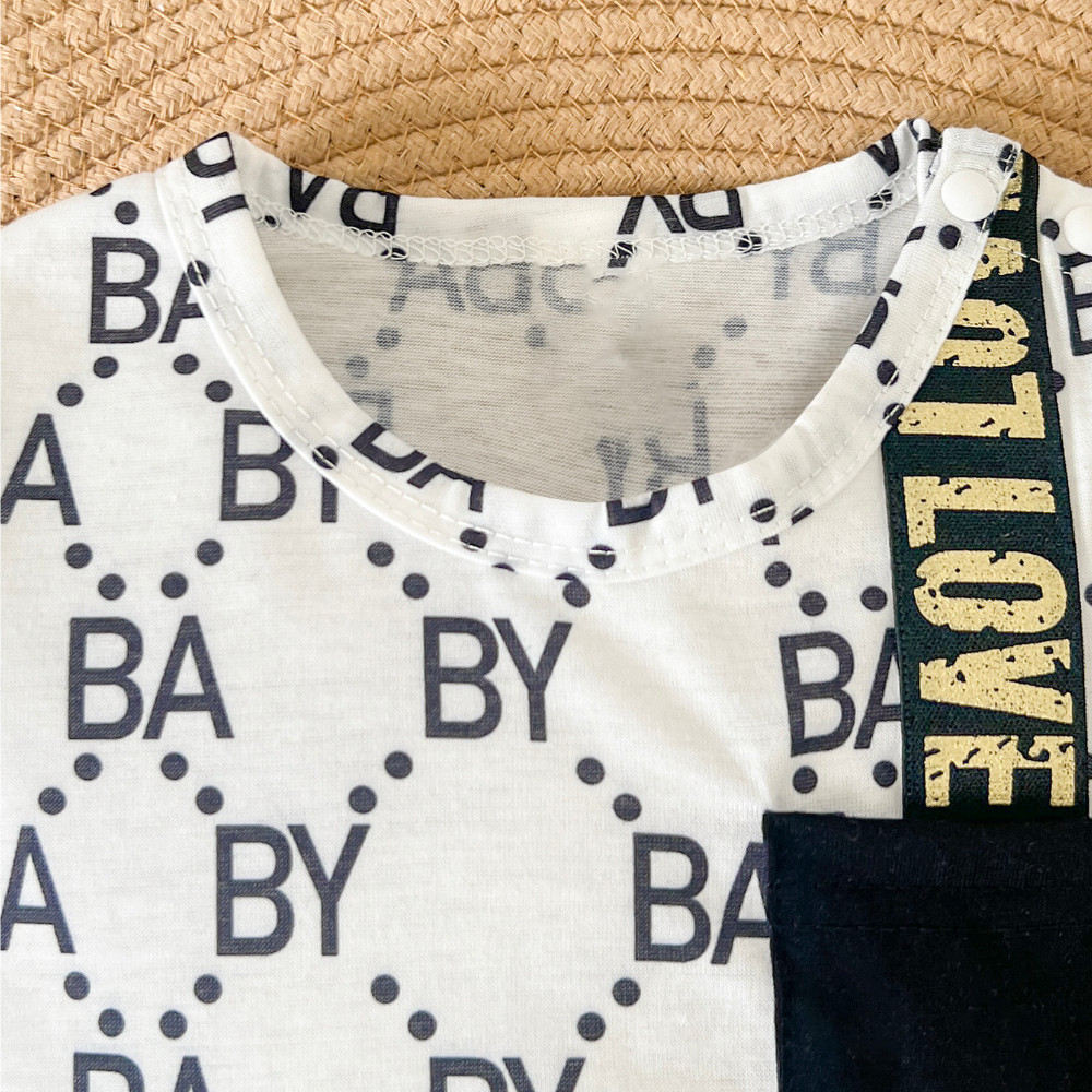 【0-18M】 Baby Boy Romper | "BA BY" Print Short Sleeve Jumpsuit with "LOVE" Zipper Detail | Stylish Newborn Wear