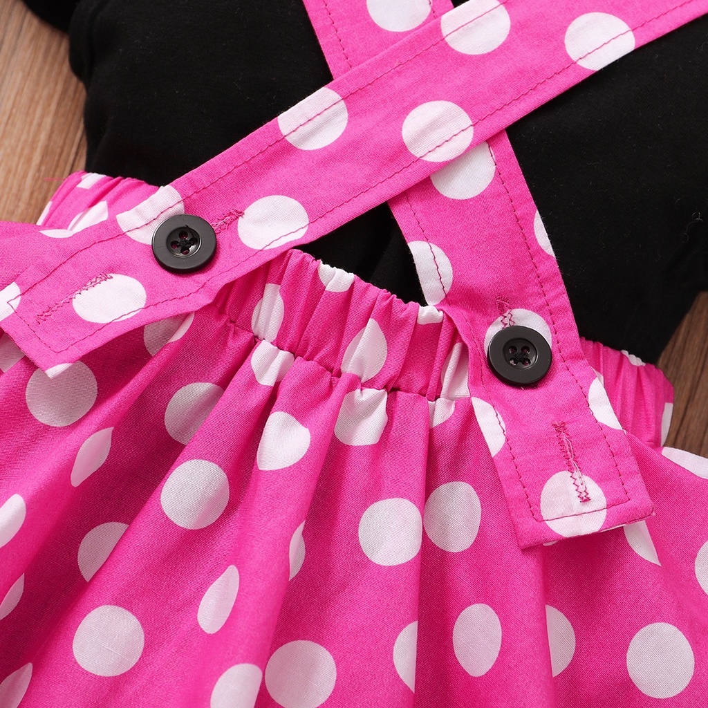 1-6 Years Kid Girl Clothing Set Solid Short Sleeves T-shirt Bow Polka Dot Skirt