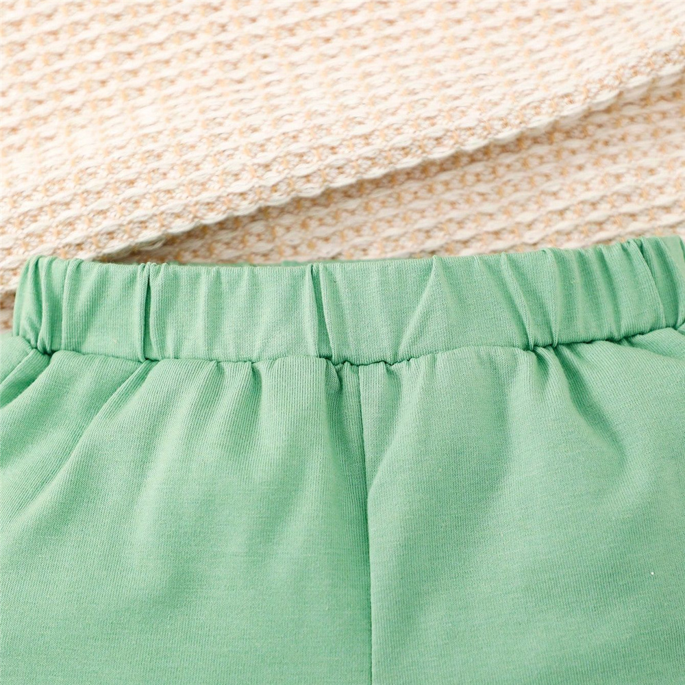 【2PCS】 6M-3Y Baby Boy Summer Outfit | Dinosaur Print T-Shirt + Solid Green Shorts | Cute Cartoon Set