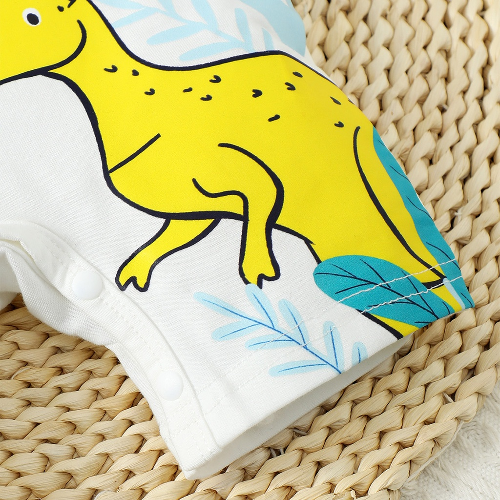【0-18M】 Baby Boy Dinosaur Romper | Cartoon Dinosaur Print Short Sleeve Jumpsuit | Soft Cotton Casual Summer Wear