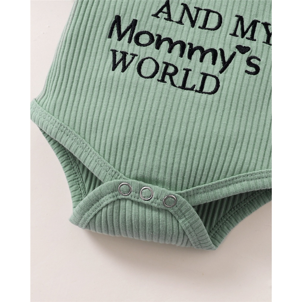 【3PCS】 0-18M Baby Girl Clothes Set | Green Ribbed Letters Print Romper + Floral Pants + Bow Headband | Casual Summer Outfit