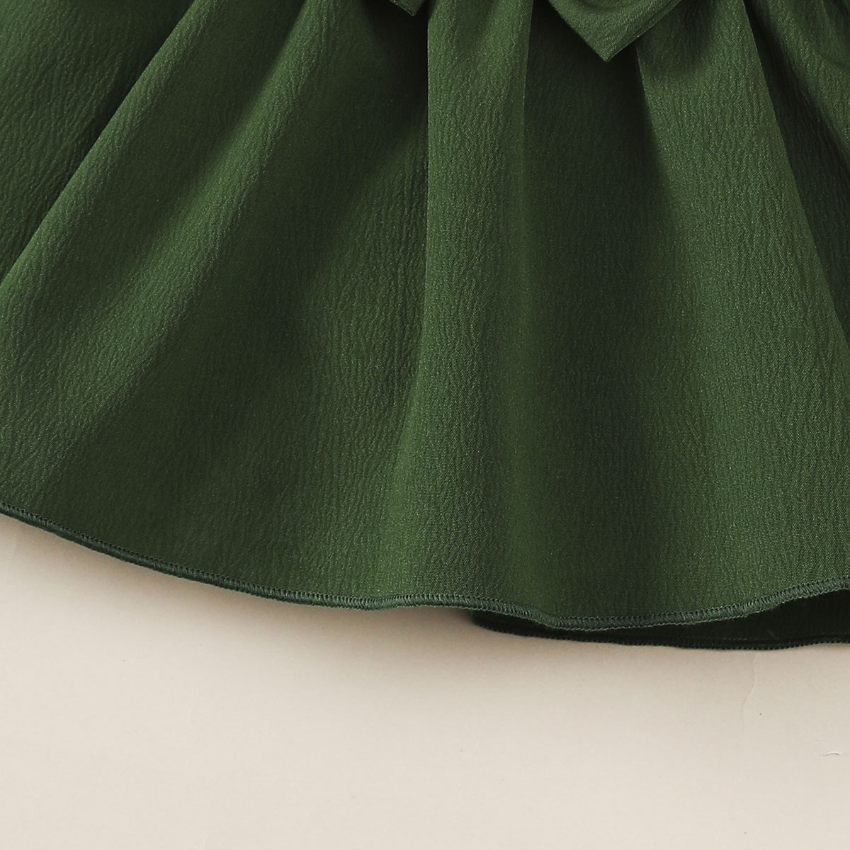 【2PCS】 1-18M Baby Girl Set | Dark Green Long Sleeve Dress with Big Bow + Matching Bow Headband | Elegant Christmas Outfit