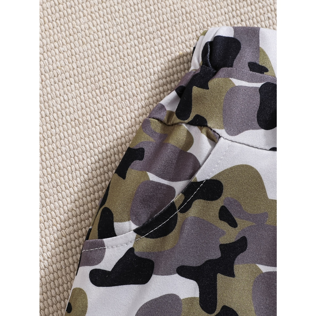 【2PCS】 6-24M Baby Boy Casual Set | "I Look Like My Mommy" Letters Print T-shirt + Camouflage Shorts | Funny Daily Wear