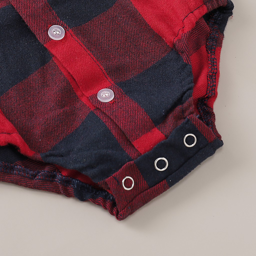 0-1Years Newborn Baby Boys Bodysuit Fashion Plaid Print Long Sleeve Turn Down Collar Button Down Onesies