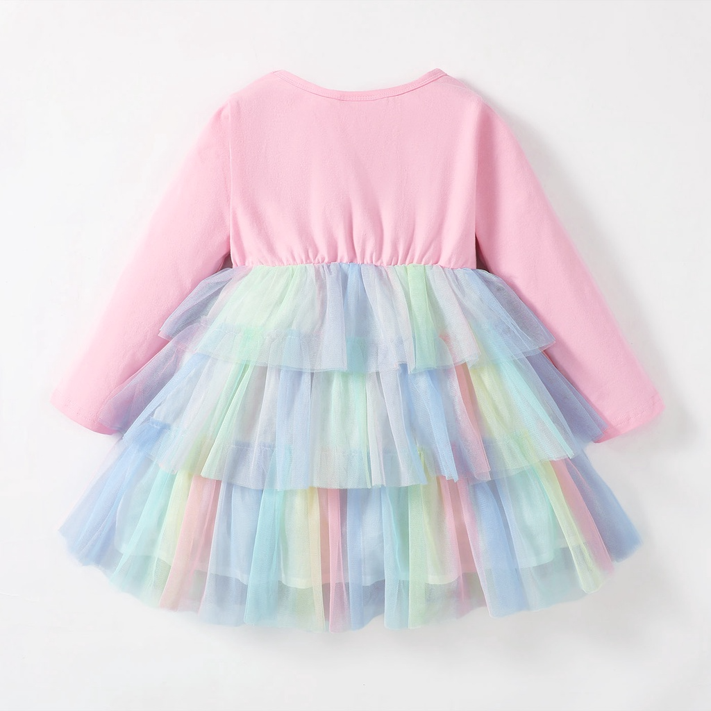 Dress for 1-6 Years Kids Girl Barbie Print Pink Long Sleeve Party Dressing Colorful Skirt Style Lovely Wear