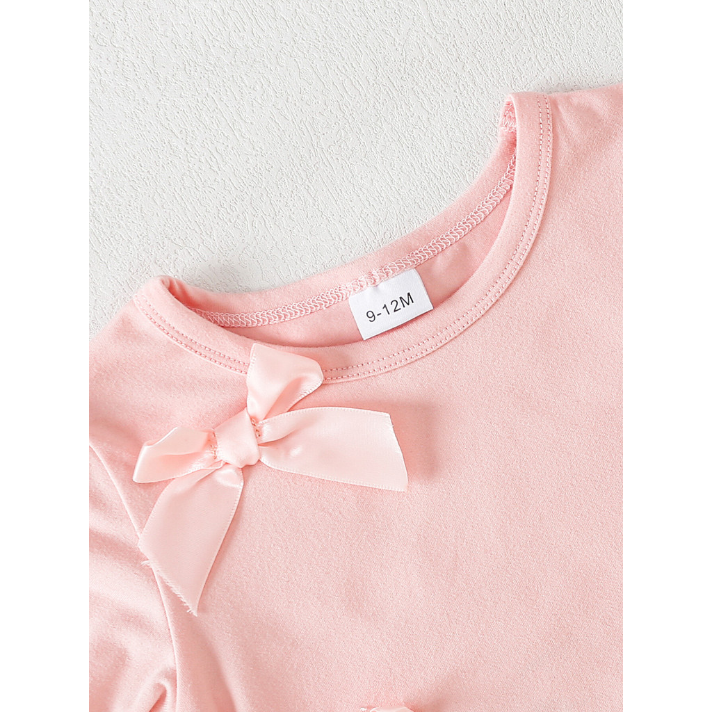 Set for 0-3Years Newborn Baby Girl Infant Pink floral denim letter pattern print autumn and summer full body set