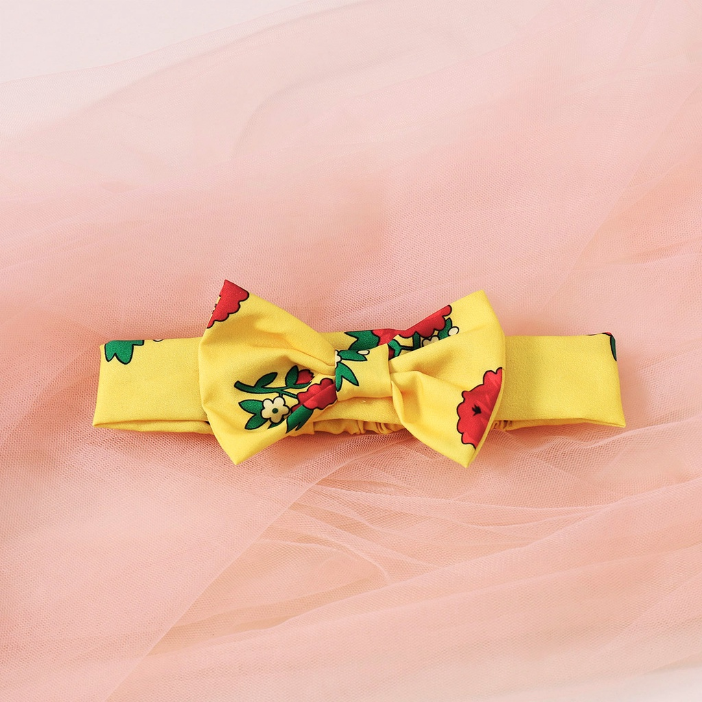 【2PCS】 12M-5Y Toddler Girl Outfit | Yellow Rose Print Lace Trim Dress + Matching Bow Headband | Casual Summer Set
