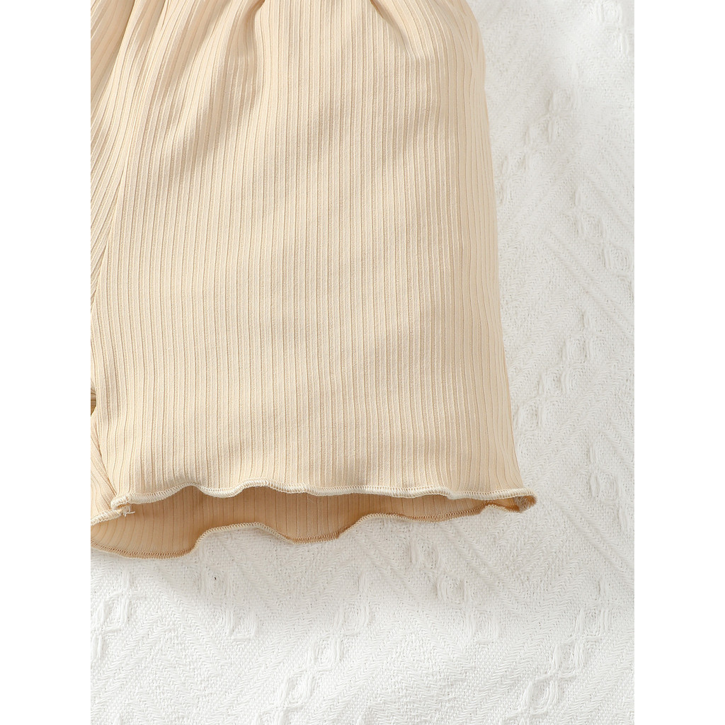 3-6 Years Toddler Girl Beige Ribbed Cami & Shorts Set | Lightweight Sleeveless Casual Outfit, Ideal for Home, Outings & Summer Occasions