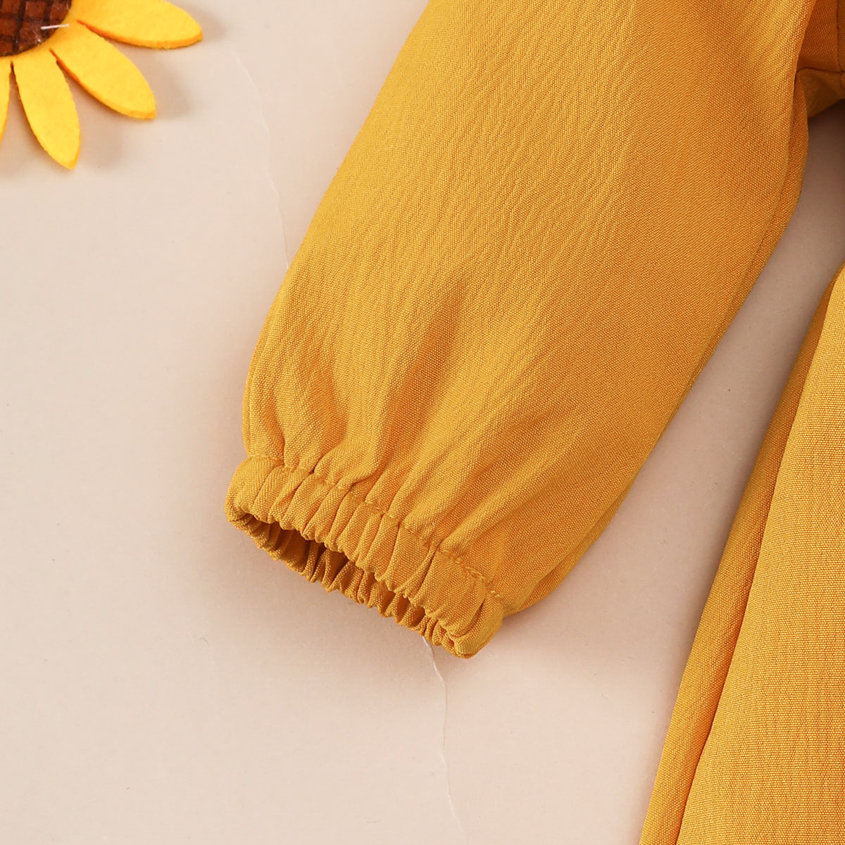 【2PCS】 1-18M Baby Girl Set | Mustard Yellow Ruffle Dress with Bow + Matching Bow Headband | Adorable Everyday Wear