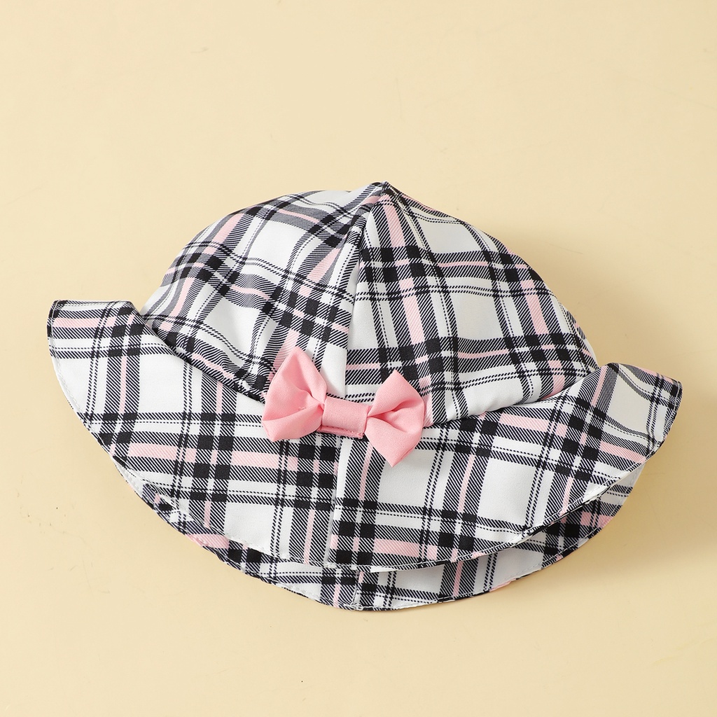【2PCS】 0-18M Baby Girl Outfit | Plaid Ruffle Romper with Pink Bows + Matching Sun Hat | Cute Summer Set