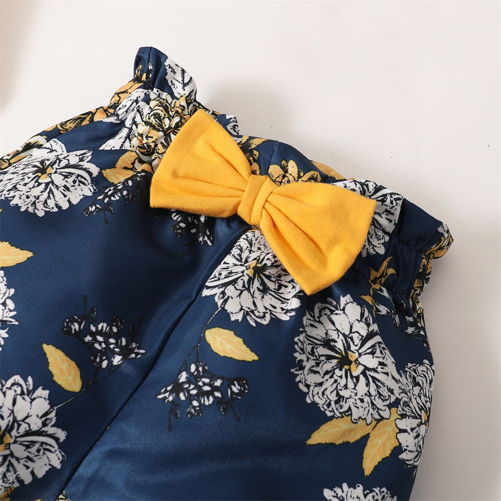 【3PCS】 0-18M Baby Girl Summer Outfit | Yellow Ruffle Sleeve Romper + Floral Bloomer Shorts + Matching Headband | Cute Casual Wear