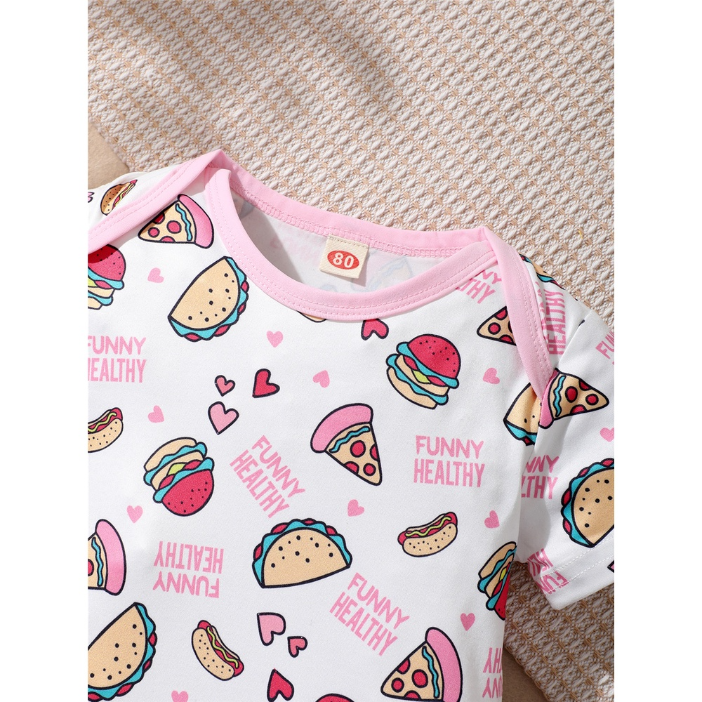 3-18 Months Newborn Baby Girl Cartoon Romper, Lovely Foods Pratterns Animal Print Short Sleeve Jumpsuit, Toddler Baby Cute One-piece Clothes