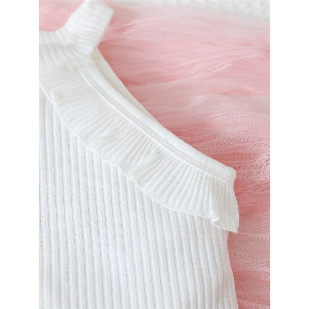 【2PCS】 0-3Y Baby Girl Halter Neck Dress | White Ribbed Ruffle Top + Khaki Skirt | Fashion Casual Summer Outfit