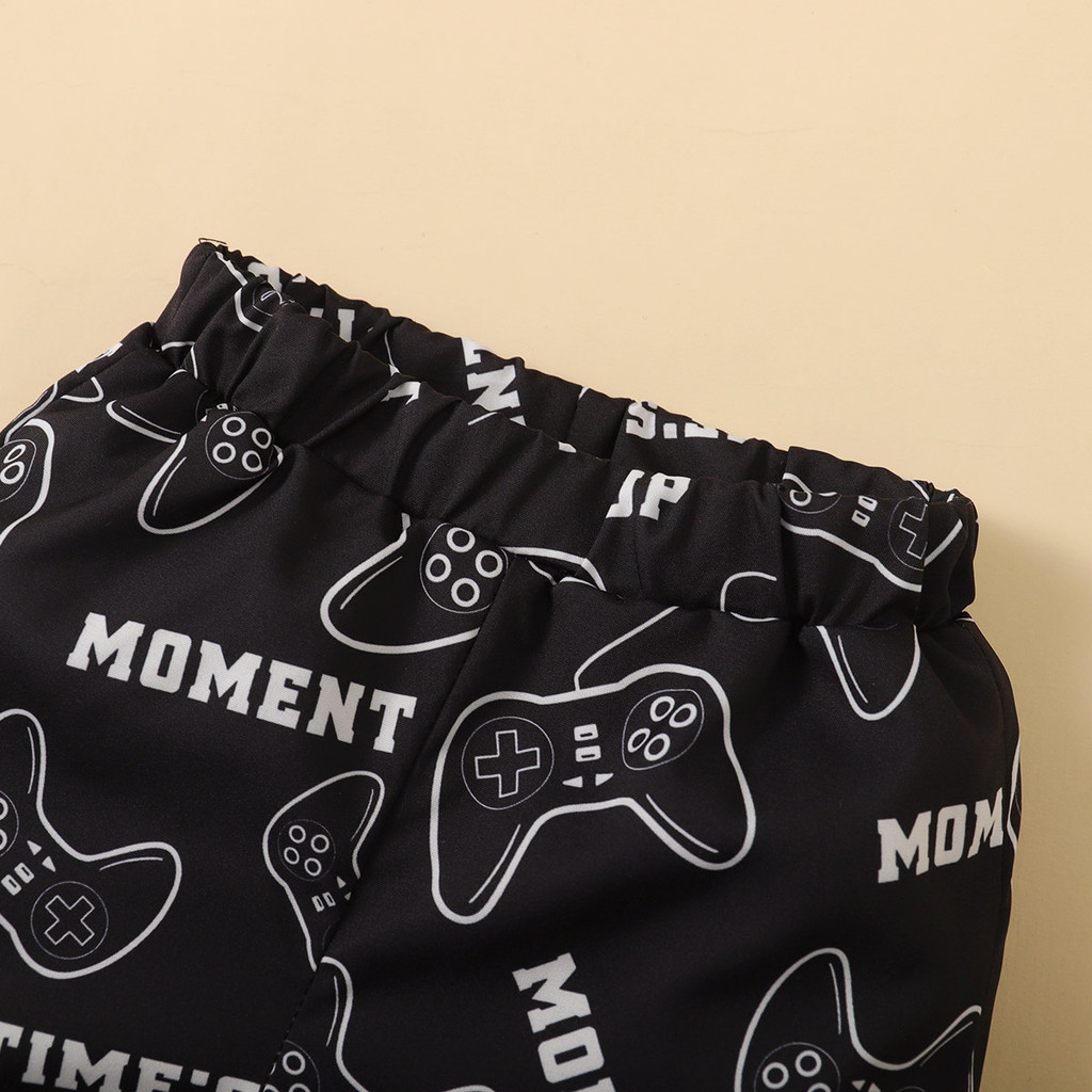 【3-24M】 2PCS Baby Boy Summer Outfit | Game Controller Print Crew Neck T-shirt + Matching Shorts | Casual Cool Gamer Style Set